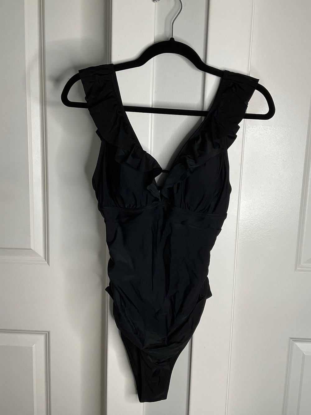 Girls Black Ruffle-Trim One-Piece Swimsuit